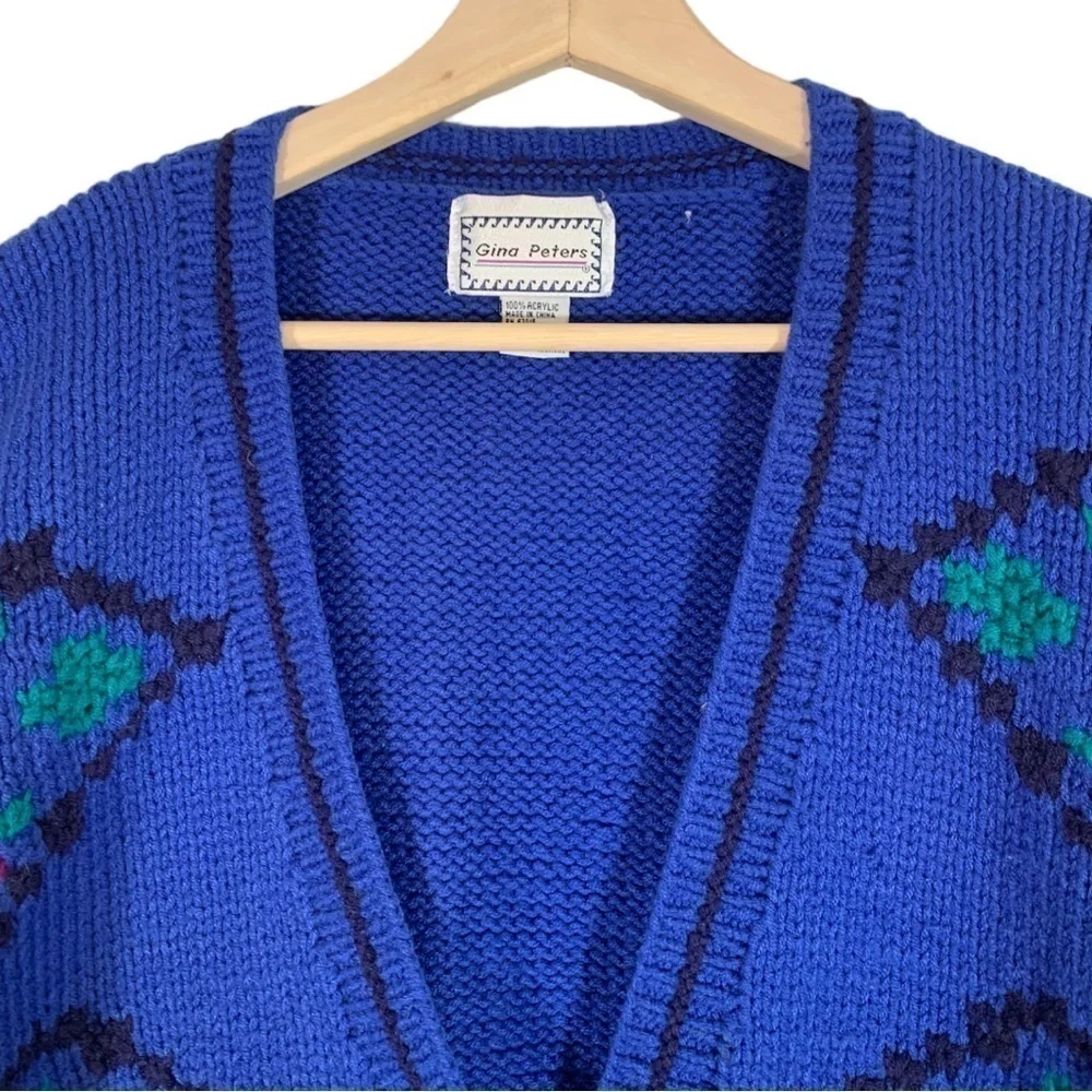 Vintage Gina Peters Cottagecore Knit Cardigan Sweater Size Medium - Picture 5 of 11